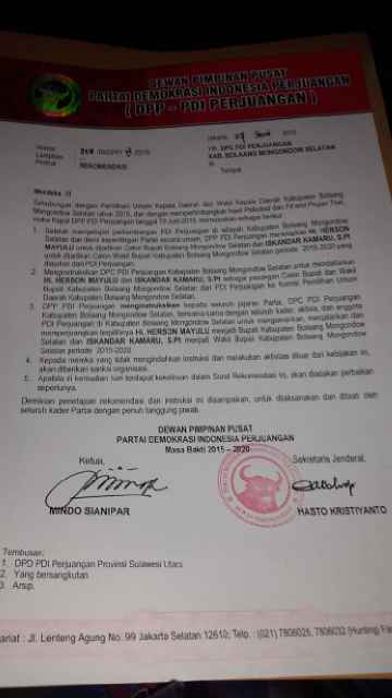 DPP PDI-P Setujui Kamaru Dampingi Mayulu
